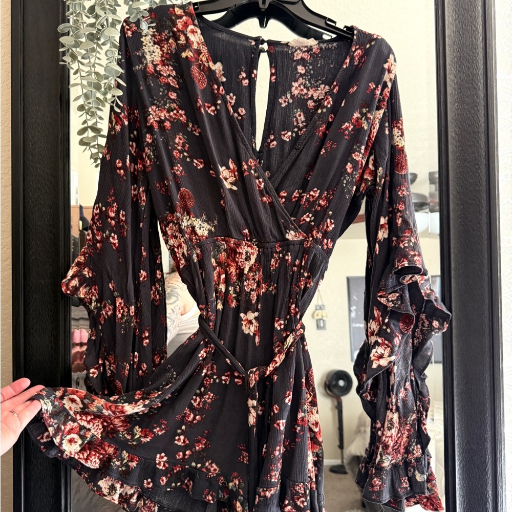 ODDY Grey and Red Floral Romper